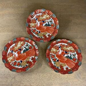 ARITA IMARI Peacock Coupe Scalloped Salad Plates: 7.2", Japan, Discontinued X3